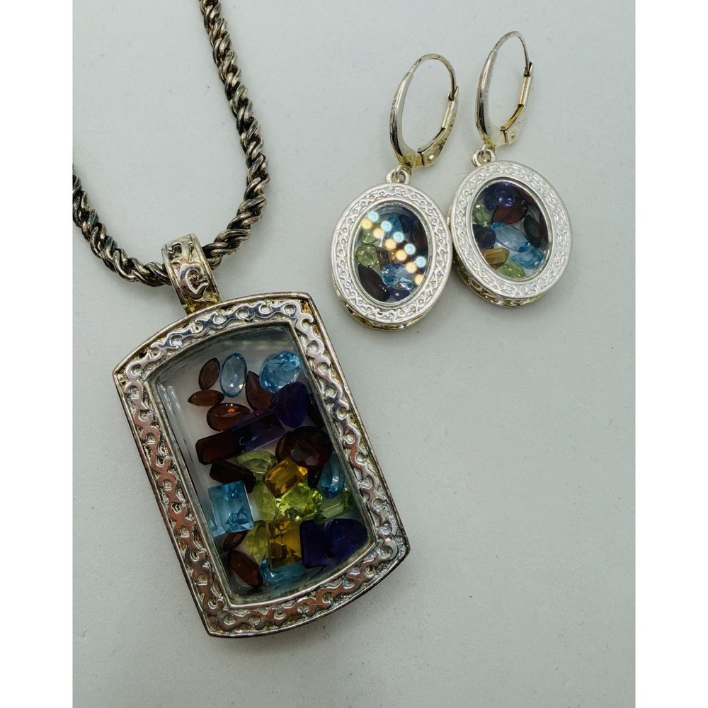 Vintage QVC Floating Gemstone Jewelry Set - Pendant & Earrings